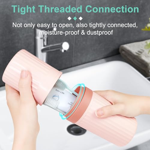 Image of Mulbozy Travel Toothbrush Holder, Large Travel Toothbrush Cup Case, Portable Travel Toothbrush Toothpaste Makeup Storage for Business Trip Camping School - Pink