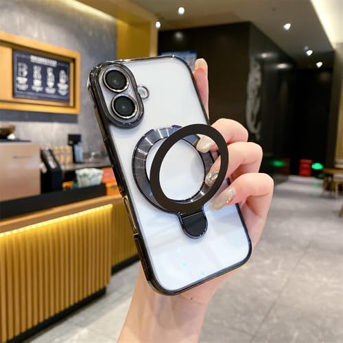 Coque iPhone 15 Pro Max transparente avec support magnétique noir