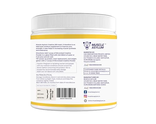 Image of Muscle Asylum Pure Creatine Monohydrate | 250g, 62 Servings | Pineapple | With Genuine Lab Reports | Enhanced Muscle Strength & Power | Fast Recovery | Increased Muscle Mass