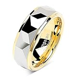 100S JEWELRY Tungsten Rings For Men Women Wedding Band Polished Facet Cut Gold Step Edge Sizes 6-16 (tungsten, 10)