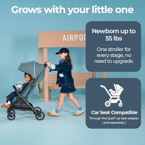 Image of Inglesina Quid Lightweight Compact Travel Stroller for Baby & Toddler 0-55 lbs - One-Hand Fold, Reclining Seat, Airline Approved, Car Seat Compatible, UPF 50+ Canopy - Galaxy Gray