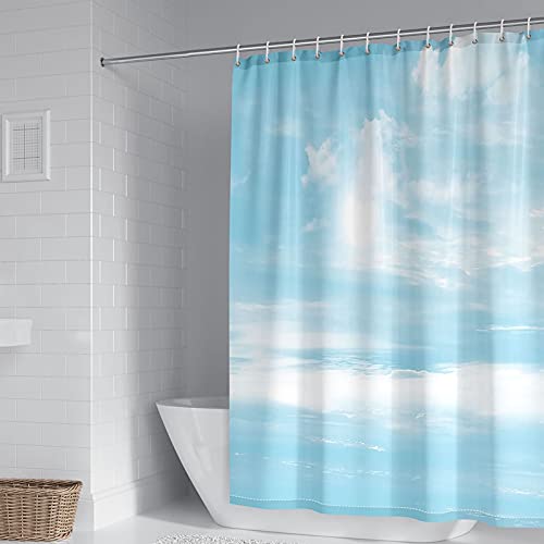 Rideau de douche 150x200cm polyester bleu et blanc KnSam - 2