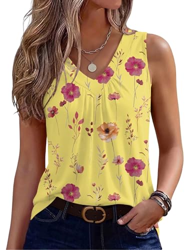 Image of Zeagoo Womens Tank Tops Summer Sleeveless Loose Fit Tops V Neck Pleated Shirts Basic Tees Dressy Casual Trendy Clothes