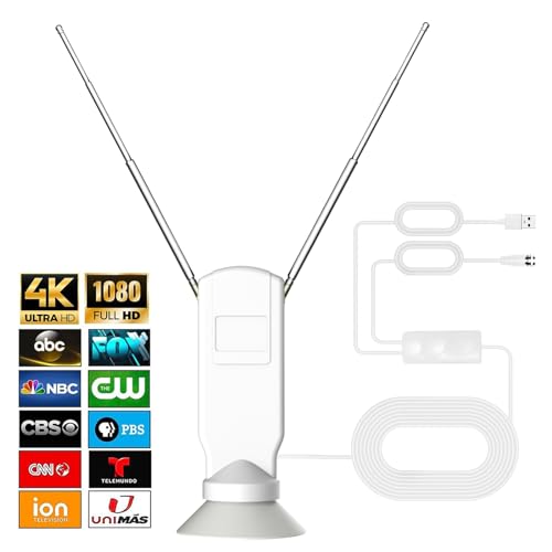 Qual a Melhor Antena para TV Digital de 2025? Melhores Ranking 12 CXYHMG Antena de TV para Smart TV, antena HD digital de recepção de 360° sem cabo interno e externo, suporta 4K/8K/1080p para canais locais gratuitos, com super amplificador de sinal, 1 peça (branco,