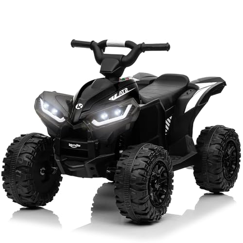 KerryYoo AT2 Kids ATV,12V 4 Wheeler for Kids 3-6,Electric Toddler Ride On Toys,Remote Control, High/Low Speeds, LED Lights, Bluetooth, and Off-Road Tires - Black