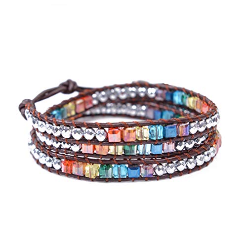 Ygline Bohemian Style Multilayer Leather Wrap Bracelet Handmade Crystal Chakra Glass Beaded Stone Bracelet For Women #TOP24