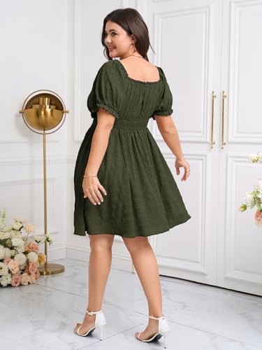 Image of SCOMCHIC Womens Plus Size Summer Dresses Casual Sun Dress Sweetheart V Neck Puff Short Sleeve Smocked A Line Mini Dress