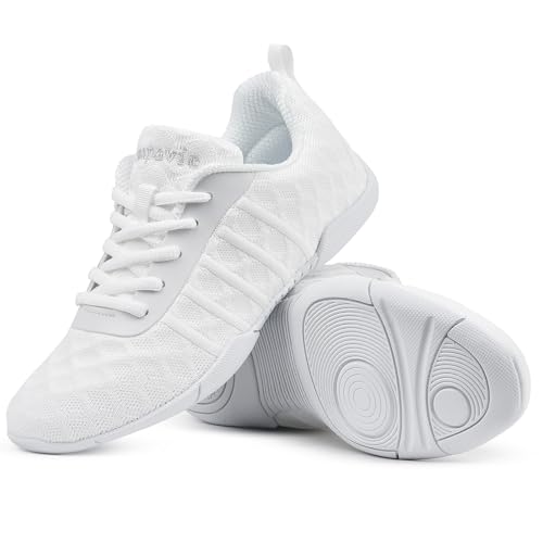 Image of Cheer Shoes for Youth Girls White Cheerleading Athletic Dance Shoes Tennis Sneakers for Competition Sport Training