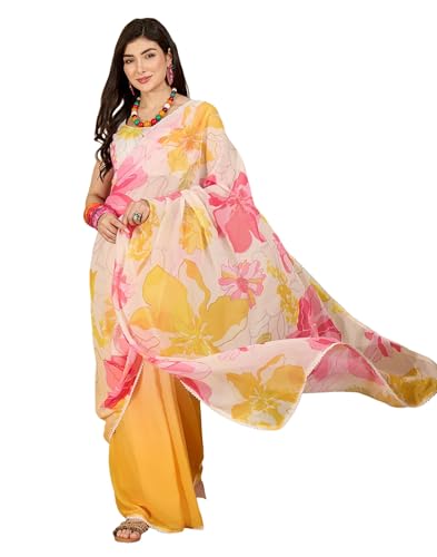 Image of SIRIL Women's Georgette Floral Printed Saree with Unstitched Blouse Piece