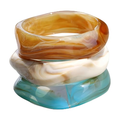 F ME Acrylic Bangles Bracelets for Women Maillard Vintage Acrylic Resin Chunky Bangles Bracelets Fashions Thick Statement bangle Set
