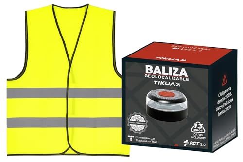 chuches TIKUAK Baliza V16 de Emergencia Homologada, Geolocalizable, Conectada con DGT 3.0, Incluye Chaleco Reflectante