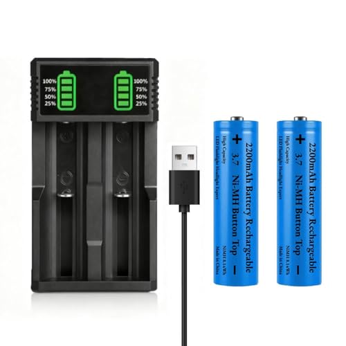 3.7 USB Battery Charger with 2 Pack 3 7 2200mAh Button Top Battery Ni-MH 2 Bay LCD Display Smart Universal USB Battery Chargers for Flashlights Headlamps Doorbells RC Cars Outdoor Garden Lights etc