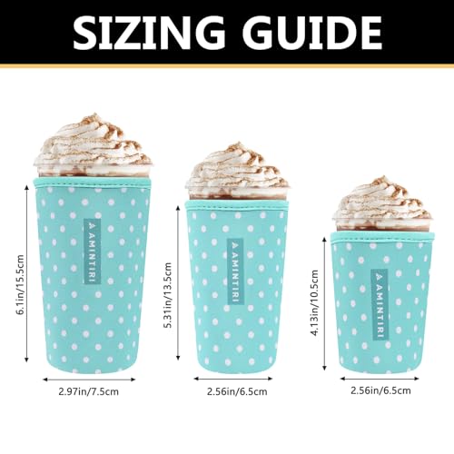 Image of 3 Pack Reusable Sleeve for Iced Coffee Cup, Coffee Neoprene Sleeve for Iced&Hot Drinks, Coffee Sleeve Compatible with Starbucks, Dunkin Coffee Cup. (Teal Pokladot)