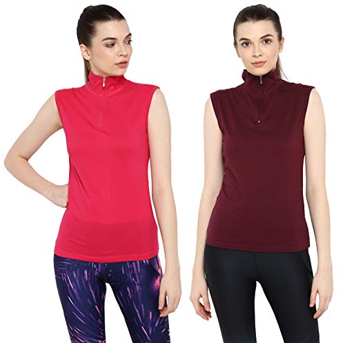 Image of Ap'pulse Women's Sleeveless 1 /4 Zip Hineck Tshirt(Pack of 2)