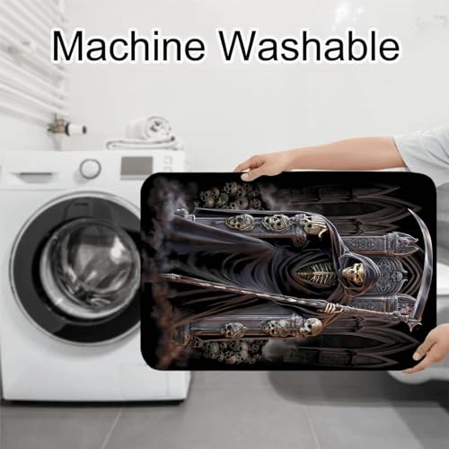 Badezimmerteppich Set Totenkopf schwarzes Muster Badgarnitur 3 Teilig Mikrofaser Badematten Set rutschfest U FöRmige Duschvorleger Super weich, Schnell Trocknend WC-Garnitur Teppich – Bild 8