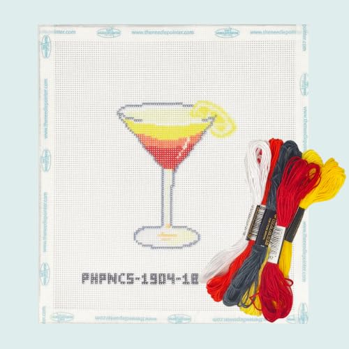 Image of Howie's Needlepoint Drink Needlepoint Kits for Adults & Beginners, 18 Mesh Printed Needlepoint Canvas, Stamped Patterns Canvas Starter Kits(Tequila Sunrise,4 inchx 3 inch)