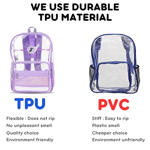 Image of J World Heavy-Duty Clear Backpack for Girls Women Kids. Large Transparent See Through TPU Laptop Bookbag for School, Digital Lavender