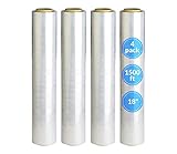 [Made in USA] Reli. 4 Rolls | 18' Stretch Wrap (1,500 ft/roll) Clear Shrink Wrap/Stretch Plastic...