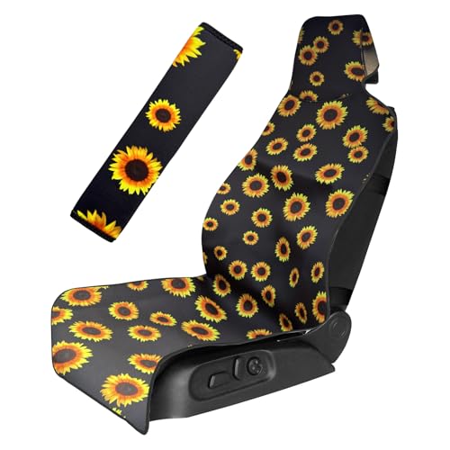 LSAUTO Universal Cloth Car Seat Covers Full Set with Buckle Fastening Water-Resistant Fabric Auto Interior Protector Fits Most Cars SUVs Trucks (Sunflower)