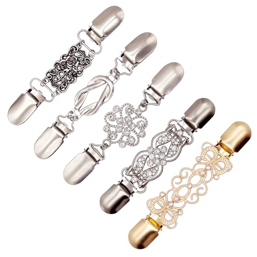 Image of 5pcs Cinch Clips for Women Clothing,Vintage Sweater Clips To Hold Sweater Together, Dress Clips Back Cinch,Waist Cincher Clip,Cardigan Clip, Shawl Clips,Brooches and Pins for Women,5 Styles