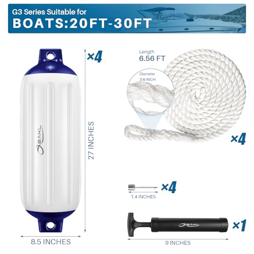 Garde-boue de bateau robuste 22x69 cm | Kit d'amarrage durable - 2