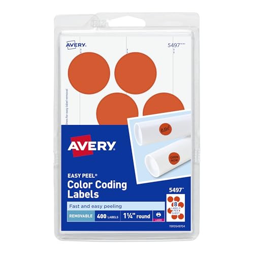Étiquettes de codage couleur amovibles Avery 5497 rondes de 3,2 cm pour imprimante
