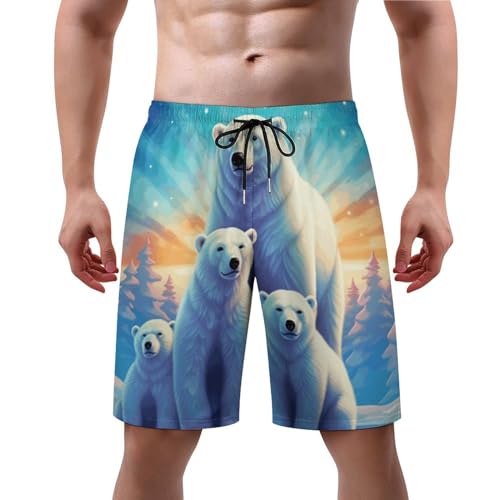 Mens Polar Bear Family Swim Trunks Quick Dry Swim Beach Shorts with Mesh Lining Pockets M