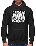 HARIZ Herren Hoodie Hunger PIPI Müde Kalt Sprüche Schwarz Weiß Inkl. Geschenk Karte Schwarz 3XL