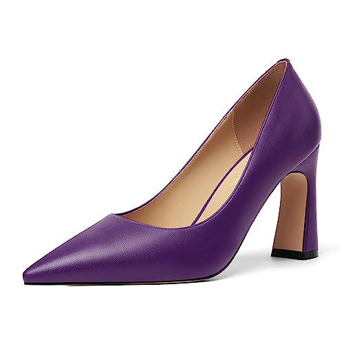 Womens Office Slip On Matte Pointed Toe Casual Block High Heel Pumps Shoes 3.3 Inch