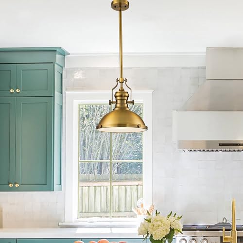 ALOADECOR 1-Light 13" Modern Industrial Antique Brass Gold Single Dome