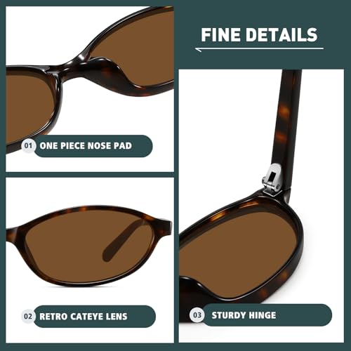 WOWSUN Retro Oval Sunglasses Womens Small Cat Eye Trendy Shades UV400 Protection3
