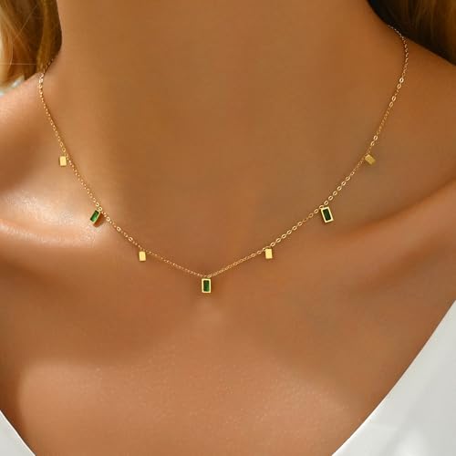 Diamond Necklace for Women 18K Gold Plated Multicolored Cubic Zirconia Drop Choker Necklace Non-Tarnish Simple Boho Flower CZ Necklace Trendy Jewelry Gifts3