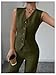 SOLY HUX Women's 2 Piece Outfits V Neck Button Down Vest Tops and High Waisted Pants Set Office Work Suit Solid Army Green Medium