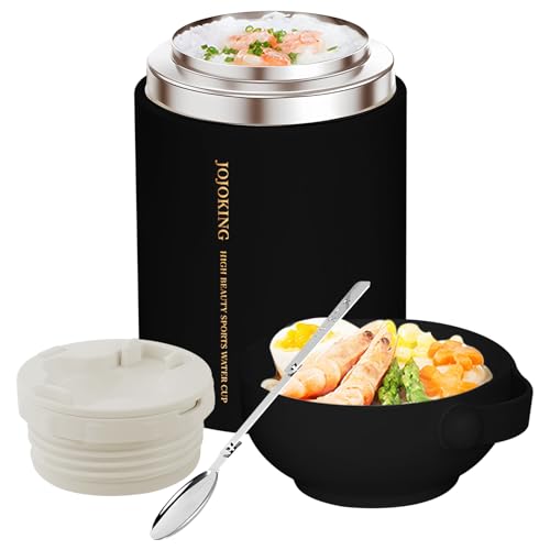kiptyg Frasco térmico de 600 ml, de acero inoxidable, con aislamiento al vacío, con cuchara plegable, sin BPA, a prueba de fugas, para comidas frías y calientes, termo doble