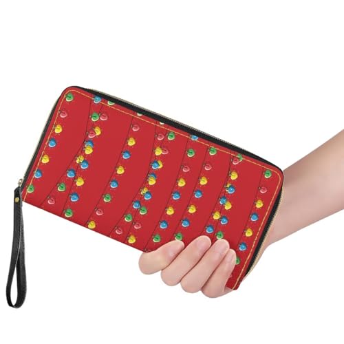 Image of Bulopur Christmas Lights Wallet for Women RFID Wristlet Wallets Zip Around Cash Slim Compact Clutch Long Credit Card Holder PU Leather Handbags Xmas Gifts for Ladies