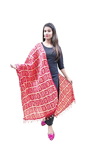 Duppta femme rouge en soie bandhej Rajasthani traditionnel