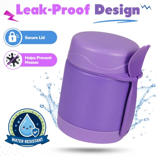 Image of Howeemo 10oz Soup Thermo for Hot Food Kids, Insulated Food Jar with Spoon, Leak Proof Stainless Steel Wide Mouth Lunch Food Thermo Jar for School (Purple)