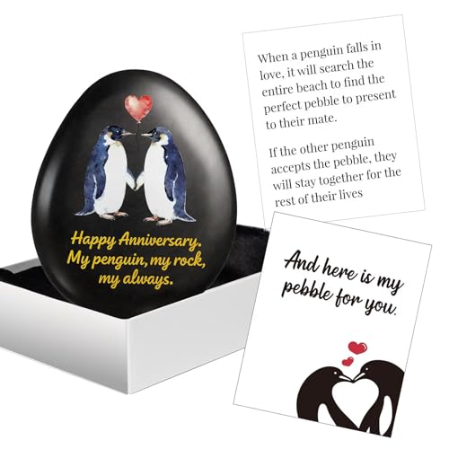 Jubilora Happy Anniversary Penguin Pebble Gift for Men Women,Romantic Wedding...