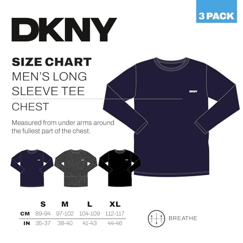 DKNY Hombres Camiseta de Manga Larga Azul Marino/Gris Oscuro/Negro Paquete de 3 Grande
