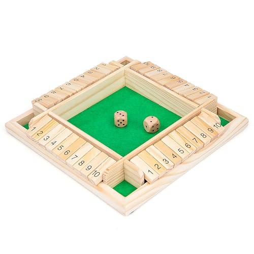 Schließ die Box Würfelspiel Holzbrett Mathe Zahlenspiel Family Pub Bar 1-4 Spieler mit 2 Würfeln, Klassisch Brettspiele, Mathespiele für Erwachsene Kinder 3 4 5