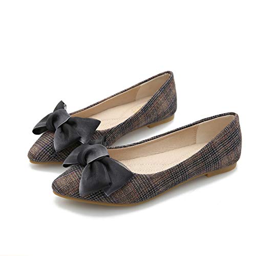 Hee grand Women's Slip on Retro Plaid Bow Ballet Flats Pointed Toe Dress Shoes,Black