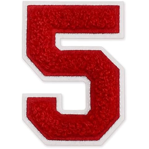 Number 5 - Chenille Embroidery Varsity Iron-On Patch by pc, 2-1/2", TR-12244 (Red/White) Cover