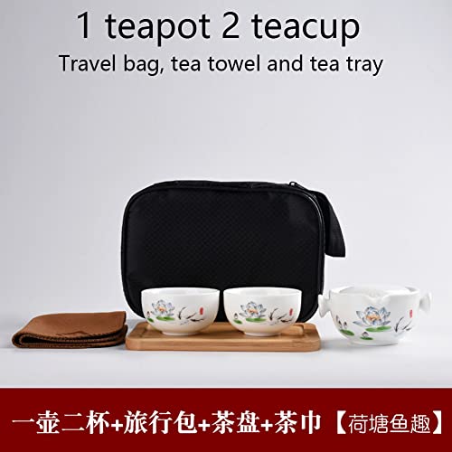 Image of Convenient Teapot Cup Porcelain Teacup White Glazed Travel tea set (Colorful lotus set)