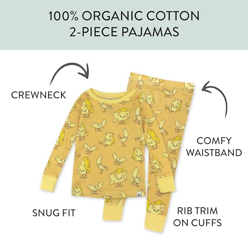 HonestBaby 2-Piece Pajamas Sleepwear PJs 100% Organic Cotton for Baby, Toddler, Kids, Boy, Mac N Cheese, 7 Years