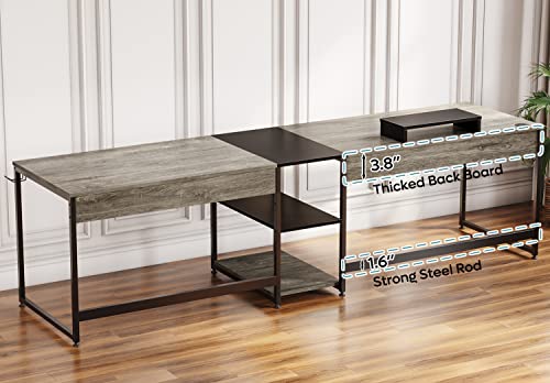 Bestier Industrial L Shaped Desk With Shelves 94.5 Inch Reversible Corner Computer Desk Or 2 Person Long Table For Home Office Writing Study Workstation With Monitor Stand And Headphone Hook, Gray #TOP6
