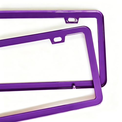 Image of 2 Packs License Plate Frame Aluminum Metal Licence Plate Holder for Car Universal Fit for Men Women (Purple)