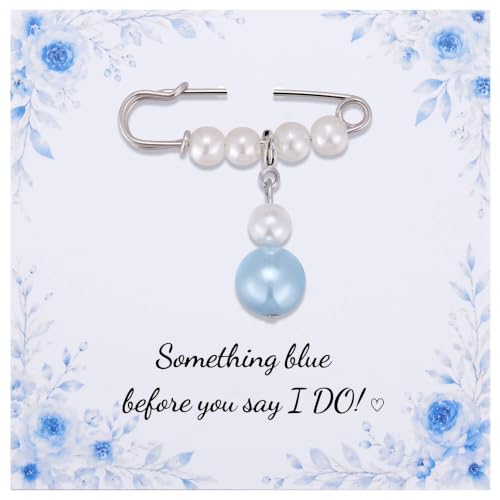 Image of MIXJOY Something Blue Gift for Bride, Wedding Day Bridal Blue Pearl Angel Wings Bouquet Garter Charm for Bride to Be
