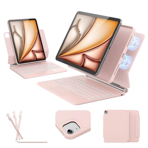 ZYNTHRALIX for iPad Air 11-inch Case with Keyboard (M3/M2 2025/2024) Keyboard for iPad Pro 11 (1/2/3/4th Gen) & Air 4/5 Portrait/Landscape Mode 11-Color Backlit Removable Protective Case Pink
