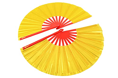 Double Éventail de Tai Chi Doré Montant Rouge pour Kung Fu et Wushu