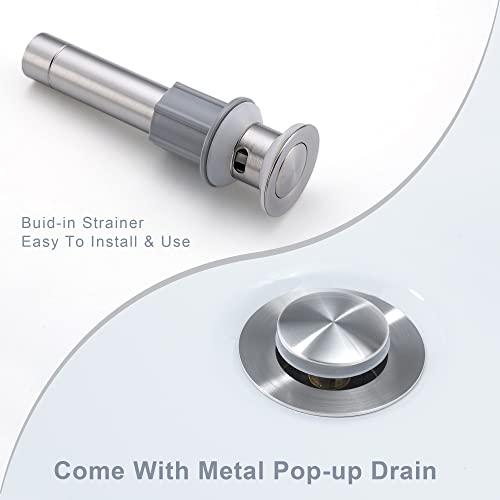 Waterfall Bathroom Sink Faucet Brushed Nickel, Two Handles Bathroom Faucet With Metal Pop Up Sink Drain Stopper, Two Holes Or 3 Holes Bathroom Basin Lavatory Mixer Tap With Deck Mount Plate #TOP7